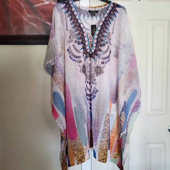 Ashley Stewart Ana & Rose Collab Rhinestone Print Plus Size Caftan - Picture 3 of 10